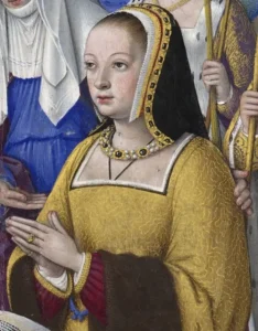 Représentation d'Anne de Bretagne par Jean Bourdichon, détail d'une miniature des Grandes Heures d'Anne de Bretagne, vers 1503-1508