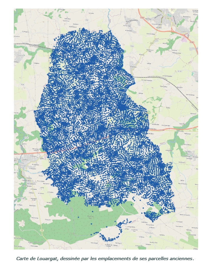 Extrait du cadastre ancien de Louargat avec noms de parcelles