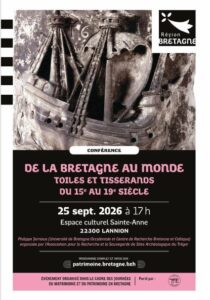 Affiche Conférence Philippe Jarnoux Toiles et Tisserands 15e au 19e siècle 25.9.2026 17h